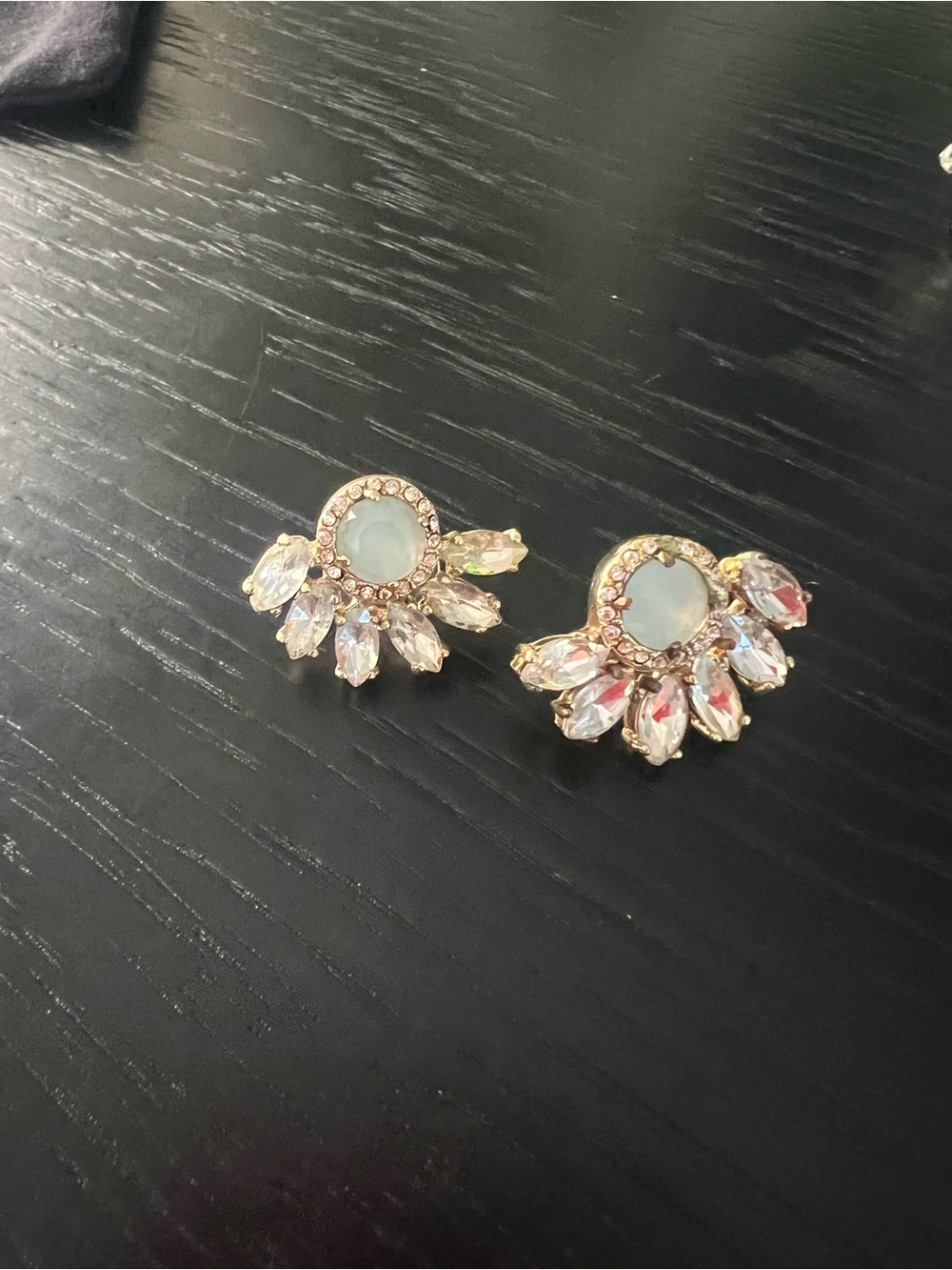 Vintage Gold-Tone Iridescent Crystal Fan Stud Earrings - Women Jewelry